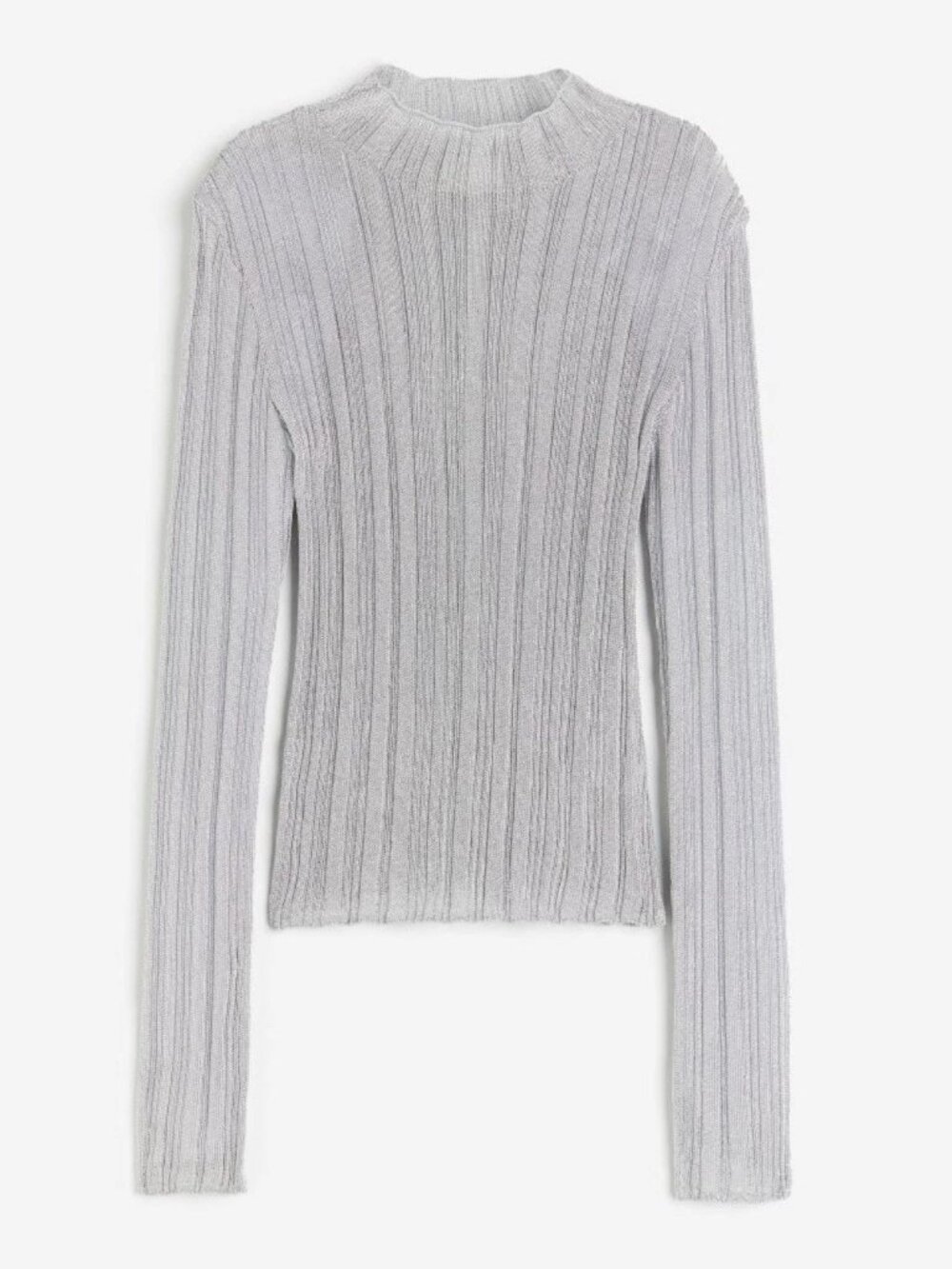 H&M Metallic Shimmery Silver Ribbed Knit Top